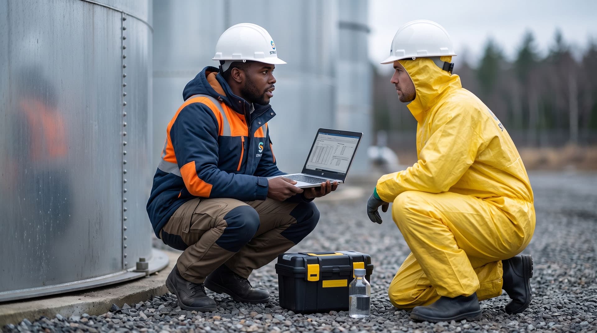 Two Stratum specialists reviewing field results together on site
